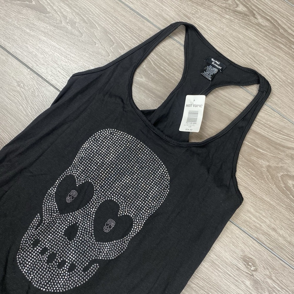Teenage Runaway Women's Racerback Tank Top Black Skull Rhinestones Large New